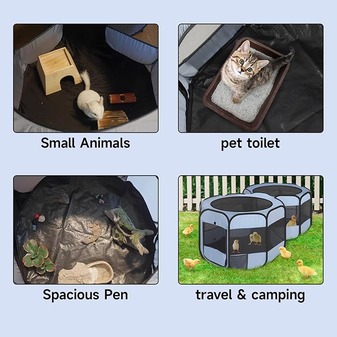 Pet Playpen Pop up Small Pet Cage Enclosure Tent Chick Run Brooder Coop Foldable Kennel for Kitten Ferret Puppy Guinea Pig Rabbit Hamster Chinchillas(No Divider, Unified Space)