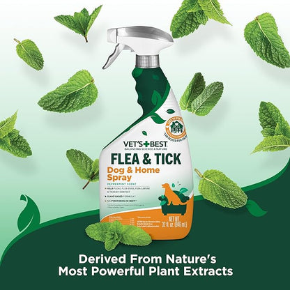 Vet’s Best Indoor Flea and Tick Spray – Dog Flea and Tick Treatment for Home, Plant-Based Formula with Natural Oils, Kills Fleas, Eggs & Ticks on Contact, Made in USA, 32 oz