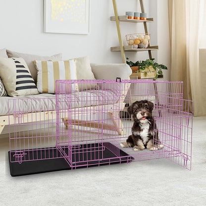 Dog Crate, 24/30/36/42/48 Inch Dog Crates for Small Medium Large Dogs Indoor, Folding Metal Dog Kennel Dog Cage with Double-Door, Divider Panel, Removable Tray, Locks and Handle, (24 Inch, Pink)