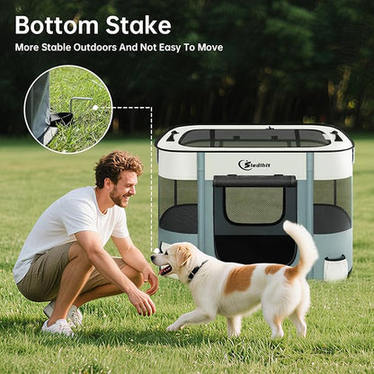 Dog Playpen,Cat Pet Puppy Pen,Portable Playpens for Dogs Indoor Outdoor Travel Camping Use,Foldable Dog Kennel Tent Crate for Rabbit Small Animals with Carrying Case (Grey, Medium)