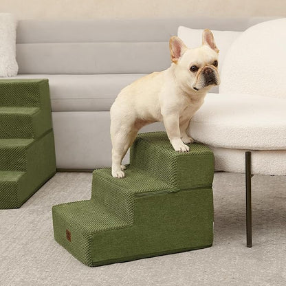 EHEYCIGA Dog Stairs for Small Dogs 13.5" H, 3-Step Dog Steps for Couch Sofa and Chair, Pet Steps for Medium Cats, Non-Slip Balanced Pet Ramp Indoor, Olive Green