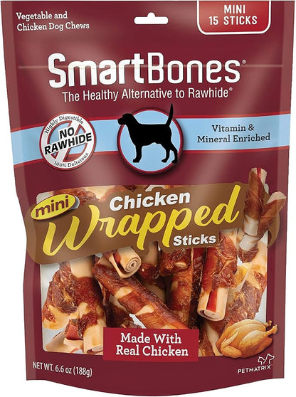 SmartBones Mini Chicken-Wrapped Sticks For Dogs, Rawhide-Free, 15 Count