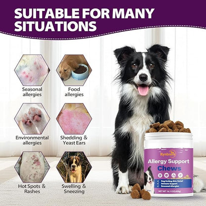 Dog Allergy Chews for Itchy Skin and Seasonal Allergies, Dog Allergy and Itching Skin Relief with Probiotics and Turmeric, Allergy Paw Relief and Dogs Coat Immune -160ct
