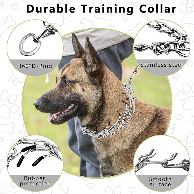 Adjustable Dog Collar, Pinch Collar for Dogs,Dog Training Collar for Small Medium Large Dogs,Metal Prong Collar with Comfort Rubber Tips (Large, 3.5mm, 21.6-Inch)