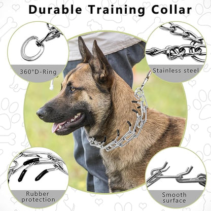 Adjustable Dog Collar, Pinch Collar for Dogs,Dog Training Collar for Small Medium Large Dogs,Metal Prong Collar with Comfort Rubber Tips (Medium, 3.0mm,19.6-Inch)