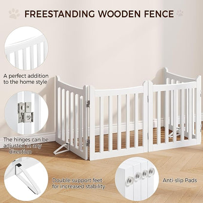 Yaheetech 24" H Freestanding Pet Gate for Dogs Wooden Dog Gates for Hallway, Doorway Collapsible Indoor Pet Fence with Support Feet Stair Barrier 4 Panels Fence White