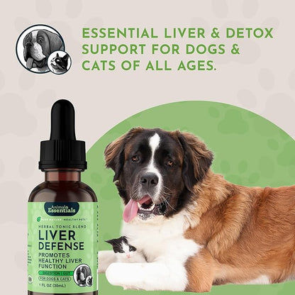 Animal Essentials Liver Defense for Dogs & Cats - Liver Support, Milk Thistle, Dandelion, Liquid Supplement, Detox Blend, Liver Cleanser - 2 Fl Oz