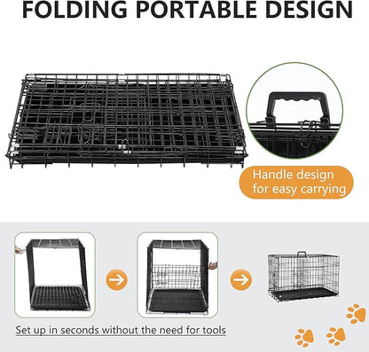 FDW Dog Crate 48-Inch Dog Cage Foldable Metal Kennel with Leakproof Tray Foldable Design Indoor Outdoor Use for XL Large Dogs,Dark Black