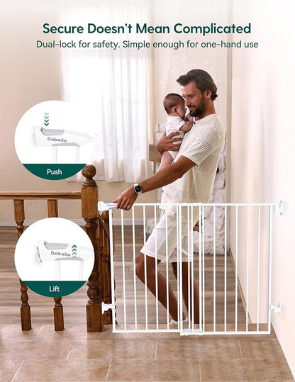Babelio Baby Gate for Stairs, Kitchen & Doorways, No Bottom Bar| Easy Installation| One-Handed Operation| Auto-Close| Hardware Mount (Drill Needed) Safety Dog Gate (White - B17, 24-39" W, 28" H)