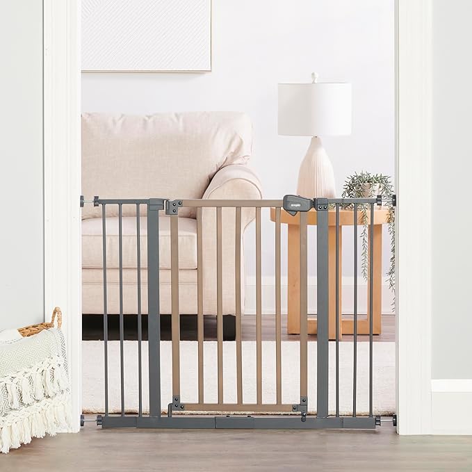 Regalo SAFETY 39" Extra Wide Wood Accent Baby Gate, Pressure Mount for Doorways & Bottom of Stairs, Babies, Toddlers & Pets, Ages 6–24 Months, TESTED & TRUSTED, AMERICAN DESIGNED, FAMILY OWNED