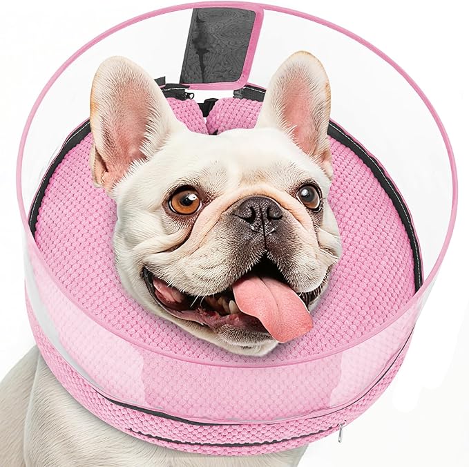 Soft Inflatable Dog Cone for Surgery Recovery, Protective Dog Donut Collar with Shield to Stop Licking Wounds, 2-in-1 Patented Comfort Blow-Up Collar for Small and Medium Pets (Pink, M+)