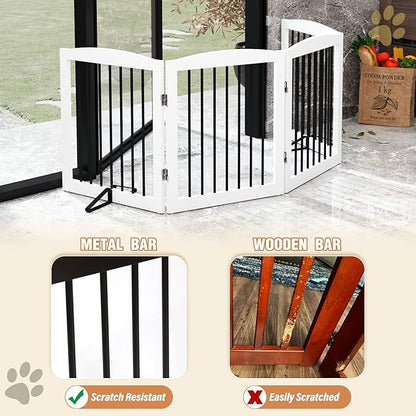 PUPETPO Freestanding Pet Gate for Dogs, Foldable Wooden Dog Gate for House, Indoor Dog Gate for Stair, Doorway, Gates for Dogs Indoor, 80 Inch Wide, 4 Panels 24",White