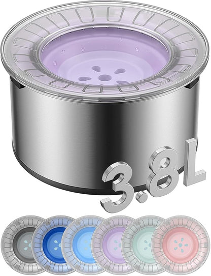 Heouvo 1Gallon Large Dog Water Bowl No Spill, [Anti Digging Lid & Rubber Bottom] Spill Proof Dog Bowl, Anti Splash Mess Dripless Slow Drinking Stainless Steel Water for Sloppy Messy Drinkers Car