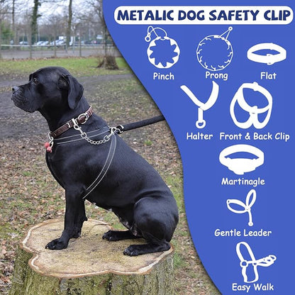 YUEPET 2 Pack 8.3 Inches Metal Dog Collar Safety Clips Heavy Duty Duble Ended Doggie Harness Collar Connector Stainless Steel Backup Clip for Dogs