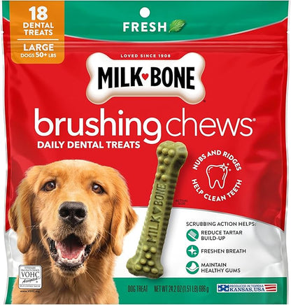 Milk-Bone Brushing Chews Fresh Mint Flavor Daily Dental Dog Treats, Large, 24.2 Oz. Bag