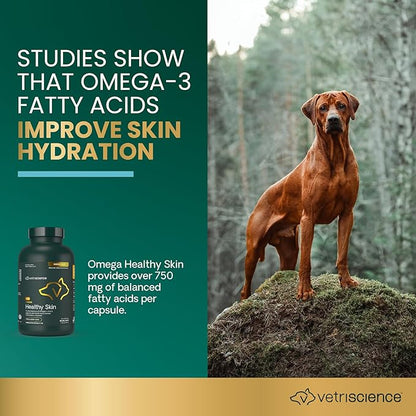 VetriScience Omega Healthy Skin Capsules, 3.6.9 Fish Oil Supplement for Dogs & Cats, Skin Health, Coat Growth, Reduce Shedding, Over 750 mg Omega Fatty Acids per Capsule, Gel Caps,90 Count(Pack of 2)
