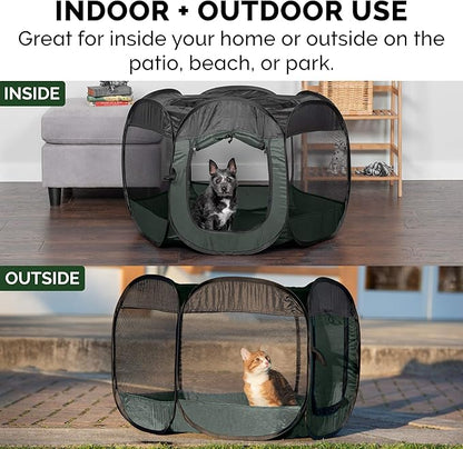Furhaven Portable Dog Playpen Cat Tent, Pet playground,Kennel foldable indoor outdoor zippered puppy crate - Hunter Green, Medium