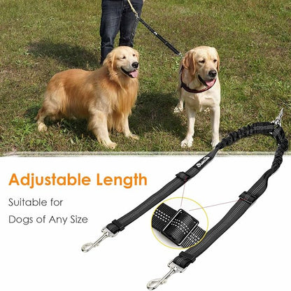 AUTOWT Double Dog Leash, No Tangle 360°Swivel Rotation Reflective Lead Attachment Adjustable Length Dual Two Dogs Lead Splitter, Comfortable Shock Absorbing Walking Training for 2 Dogs
