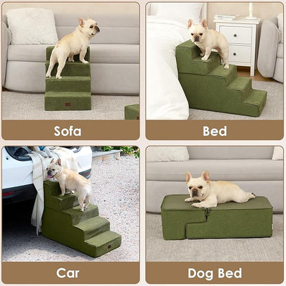 EHEYCIGA Dog Stairs for High Bed 22.5" H, 5-Step Dog Steps for Bed, Pet Steps for Small Dogs and Cats, Non-Slip Balanced Pet Ramp Indoor, Olive Green