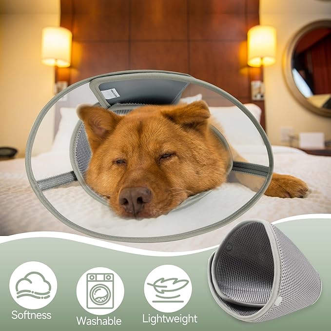 Soft Dog Cone Collar for Large Medium Small Dogs After Surgery, Adjustable Pet Recovery E-Collar, Elizabethan Collar for Dogs and Cats, Grey Small