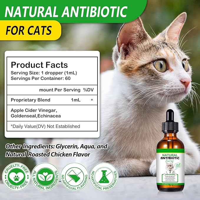 NenMaoKeNu 60ML Antibiotics for Cats, Premium Cat Antibiotics Supplement, Cats Multivitamin, Natural Antibiotic for Cats, Cat Antibiotic, Cat Antibiotics Supports Immune & Cats Allergy Relief-2 Fl Oz