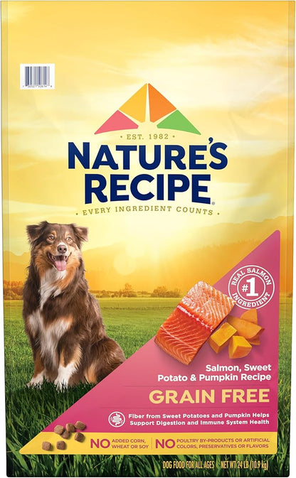Nature's Recipe Grain Free Salmon, Sweet Potato & Pumpkin Recipe Dry Dog Food, 24 lb. Bag