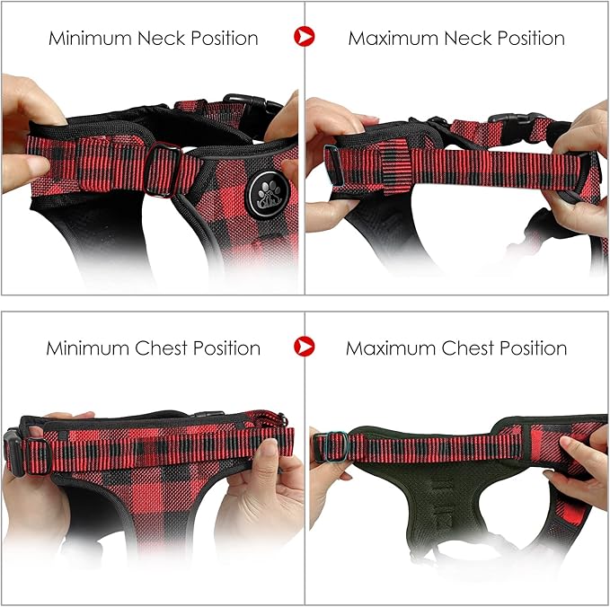 NESTROAD No Pull Dog Harness with Leash, Reflective No Choke Pet Vest Harness,Adjustable Soft Padded Dog Harness with Easy Control Handle for Large Dogs(Checkered Red,Large)
