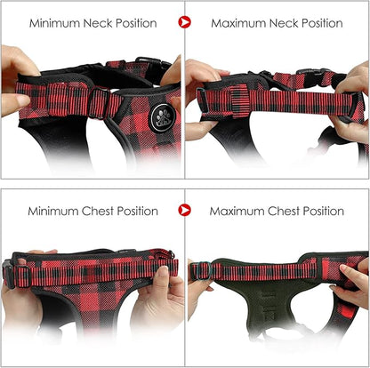 NESTROAD No Pull Dog Harness with Leash, Reflective No Choke Pet Vest Harness,Adjustable Soft Padded Dog Harness with Easy Control Handle for Large Dogs(Checkered Red,Large)