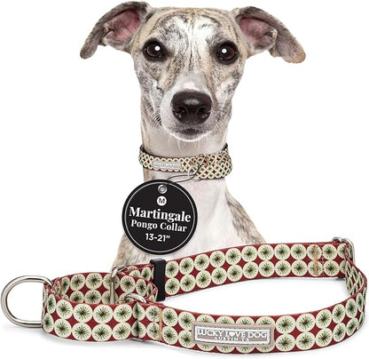 Lucky Love Dog Martingale Dog Collar - Adjustable, No-Slip, Durable, & Soft Webbing Collar for Male and Female Dogs Ideal for Training & Walking - in Unique Pongo Pattern, Medium Size