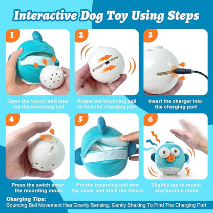 GUKCO Dog Toys,Rechargeable Crinkle Chew Interactive Squeaky Toy with Jumping Music Moving Ball for Small Medium Large Breed Puppy Toys to Keep Pets Busy (Puffer)