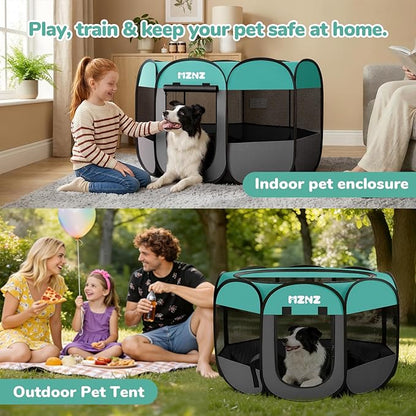 Dog Playpen, Portable Puppy Pet Crate Indoors for Small/Medium/Large Dogs Cats Rabbits, Foldable Dog Cage Enclosure for Outdoor, Pop Up Dogs Tent Kennel with Carrying Case, Blue