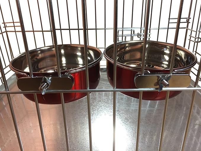 Ellie-Bo Pair of Dog Bowls for Crates, Cages or Pens and 3 Sizes (0.9Ltr Medium, Red)