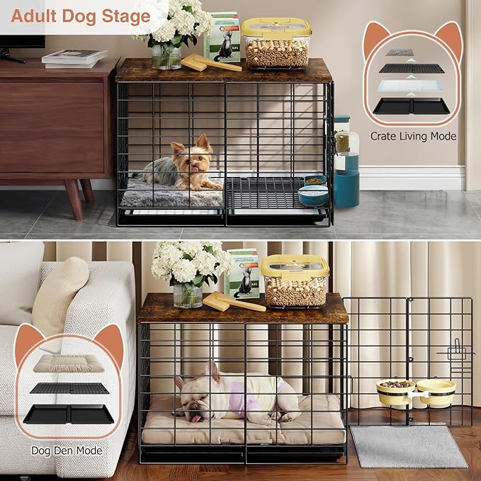 24 Inch Small Dog Crate - Indoor Puppy Kennel with Training Tray, Wooden Top & Thickened Metal Wire, Dog Cage for Small Dogs & Puppies Under 20 lbs, Decorative All-Stage Pet House