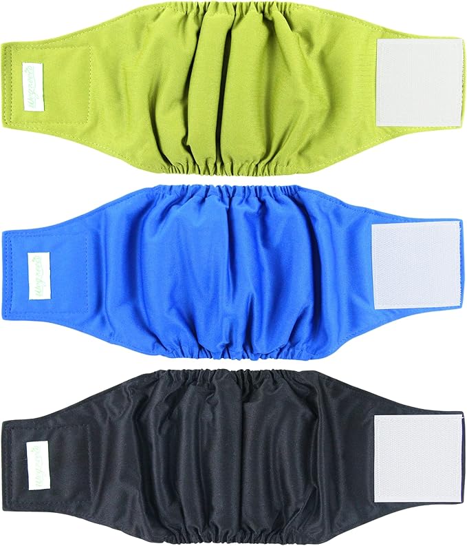 Wegreeco Washable Male Dog Belly Wrap - Pack of 3 - (Black,Blue,Olive,Small)
