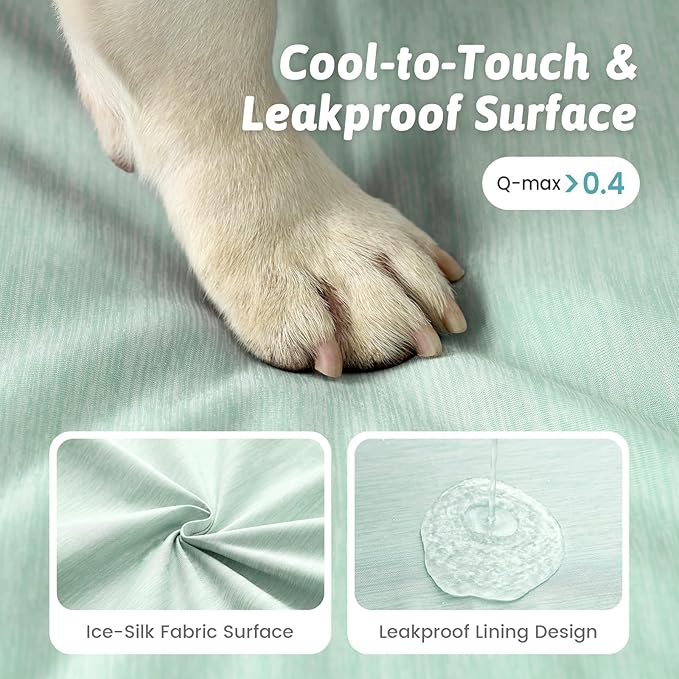 Cooling Dog Bed for Large Medium Size Dogs, Q-Max >0.4 Summer Cool Orthopedic Foam Pet Sofa Bed with Sides, Bolster Anti-Slip Couch with Washable Removable Cover, L 36x27x6.5 inch, Green