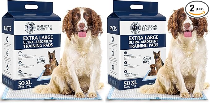 American Kennel Club Scented Puppy Training Pads with Ultra Absorbent Quick Dry Gel – 28 x 30 Pee Pads for Dogs - Fresh Scented - 50 Count, XL (Pack of 2)