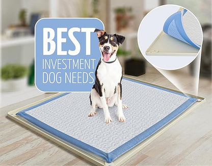 TidyFriend 3 Pk Pee Pad Holder Tray Fits for 30” x 23” Pee Pads with Corner Lock Holes, Raised Edges, Non-Spill, Easy to Clean Silicone Dog Potty Tray Holder for Indoor Floor Protection (Beige)
