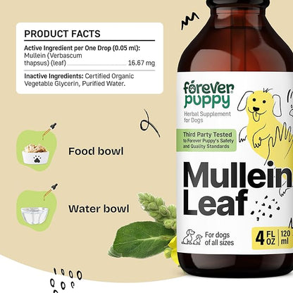 Forever Puppy Mullein Leaf Drops for Dogs - Lung Support for Easy Breathing - Mullein Respiratory Supplements - Liquid Dog Vitamins and Supplements - All Breeds & Sizes - Sugar & Alcohol-Free - 4 oz