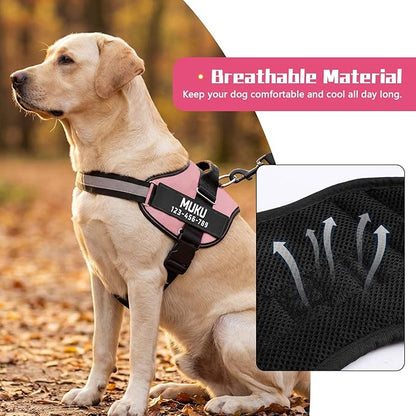 MUMUPET Custom Dog Harness Vest with 2 Personalized Name & Phone Patches, No Pull Reflective Adjustable with Handle, Soft Breathable Padding for Medium Dogs (Pink, M)