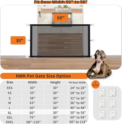 NWK Magic Dog Gate for Stairs Pet Gate for The House Providing a Safe Enclosure for Pets to Play and Rest, 6 Hooks Design (60'' X 30'')