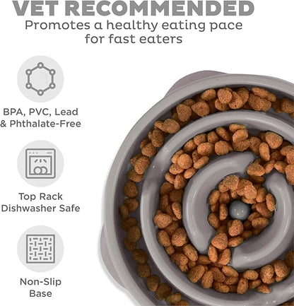 Outward Hound Fun Feeder Slo Bowl – Large 4‑Cup Capacity, Slow Feeding, Medium to Large Dogs, Non‑Slip, Gray, Drop Pattern