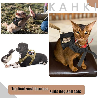 Tactical Dog Harness with Leash Tactical Puppy Vest with Rubber Handle K9 Military Adjustable Pet Harness for Outdoor Training XS Dog Harness (Black Harness with Leash)