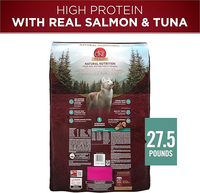 Purina ONE True Instinct With Real Salmon and Tuna Natural With Added Vitamins, Minerals and Nutrients High Protein Dog Food Dry Formula - 27.5 lb. Bag
