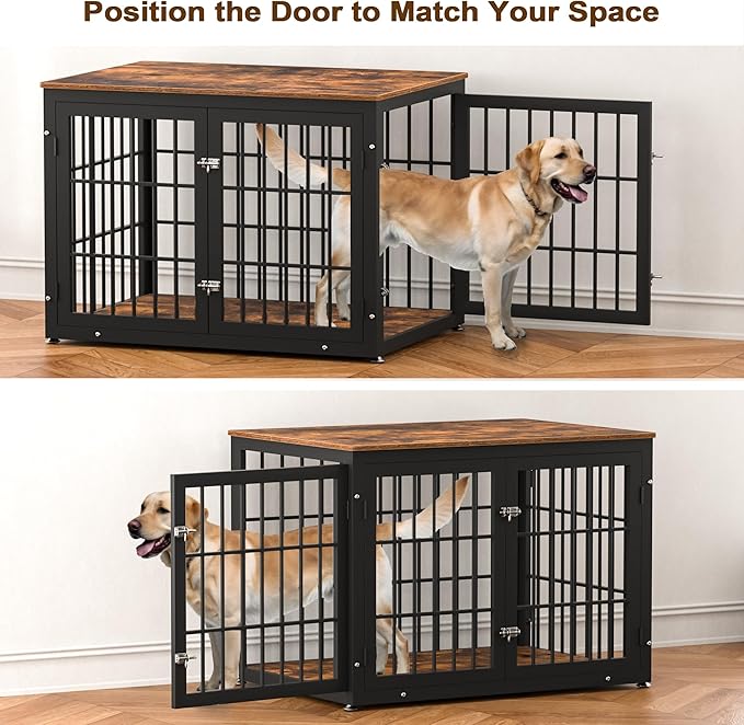 rehomerance 42 Inch Heavy Duty Dog Crate Furniture for Large and Medium Dogs, Decorative Pet House End Table, Wooden Cage Kennel Furniture Indoor, Rustic Brown