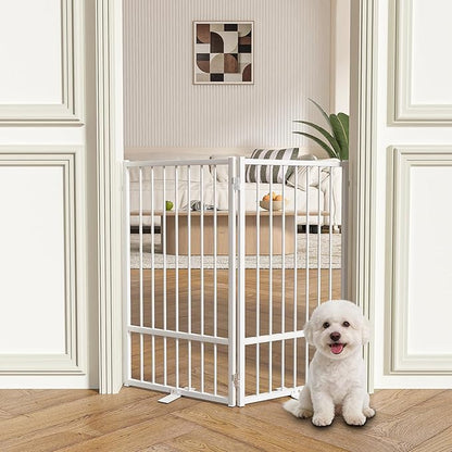 SNUOWU Full Metal Freestanding Dog Gate with Door, 36''Height Foldable Pet Dog Fence for Indoor & Outdoor, 2 Panels Extra Wide Free Standing TallDog Gates for Doorways,House,Stairs,Porch,Deck,Yard