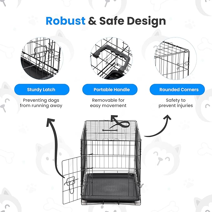 HealSmart 30" Single Door Pet Crate, Sturdy Foldable Metal Wire Dog Cage with Leak-Proof Tray, Portable Indoor & Outdoor Pet Kennel for Travel and Home Use