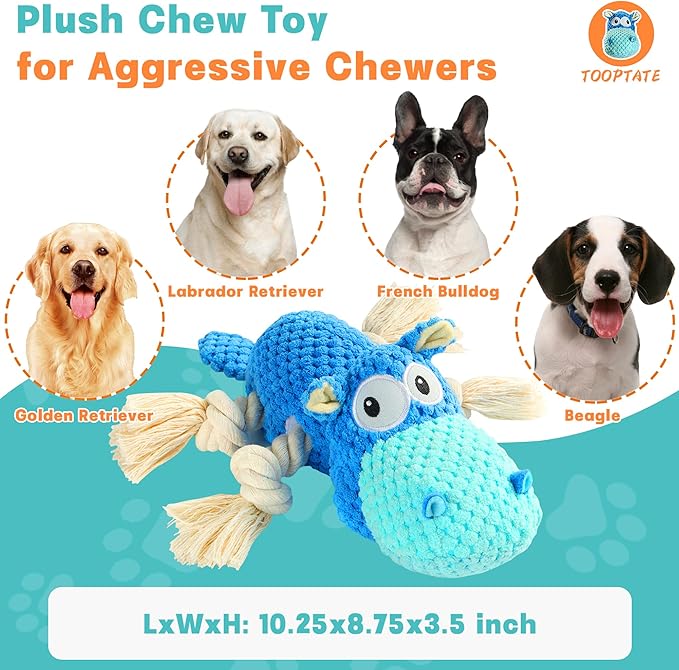 TOOPTATE Dog Toys for Aggressive Chewers - Dog Toys to Keep Them Busy Squeaky Dog Toys for Large Dogs (Blue, Medium)