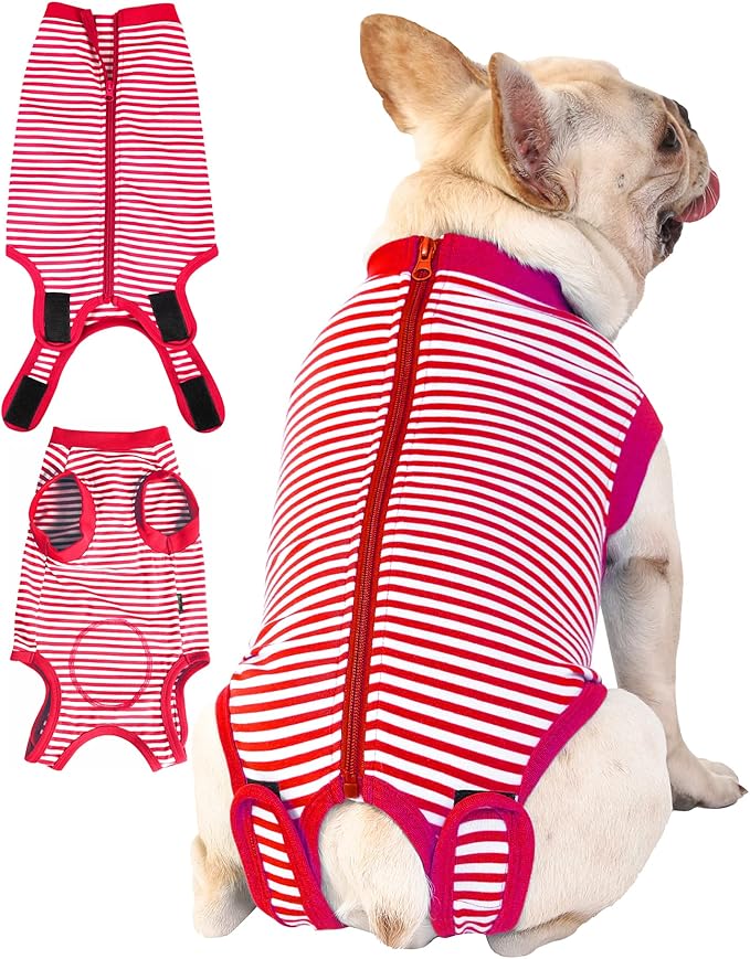 Dog Red Recovery Suit for Large Female Spay,Male Dog Surgery Suit,Narrow Red-White L