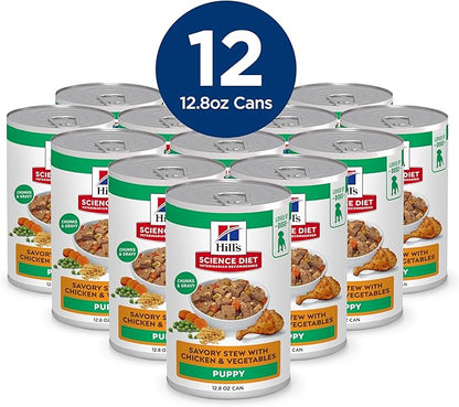 Hill's Science Diet Puppy, Puppy Premium Nutrition, Wet Dog Food, Chicken & Vegetables Stew, 12.8 oz Can, Case of 12