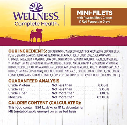 Wellness Petite Entrees Mini Filets Small Breed Adult Wet Dog Food, Grain Free, Natural, Roasted Chicken, Beef, Carrots, and Green Beans, 3 oz, Pack of 12 Cups
